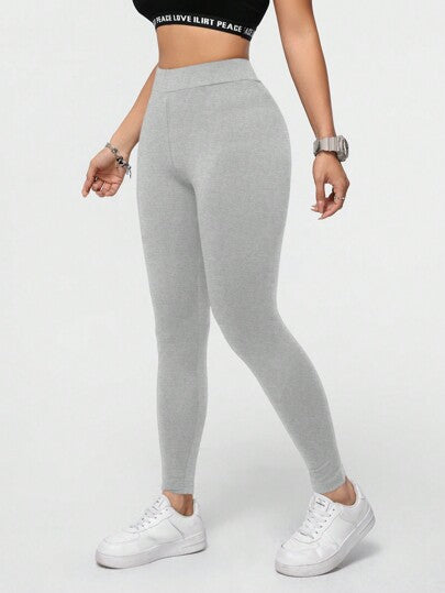 SHEIN Essnce سروال رياضي كاجوال ضيق بلون سادة، بنطلونات طويلة متعددة الاستخدامات للنساء يمكن ارتداؤها في الربيع والخريف