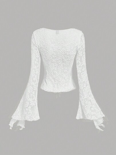 SHEIN MOD بلوزة نسائية ذات تصميم أنيق رومانسي بربطة أمامية، تي شيرت جميل، للخريف والشتاء