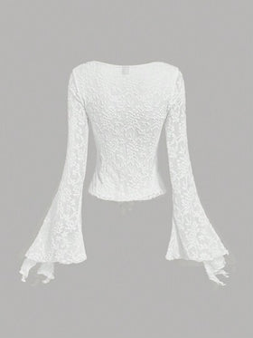 SHEIN MOD بلوزة نسائية ذات تصميم أنيق رومانسي بربطة أمامية، تي شيرت جميل، للخريف والشتاء