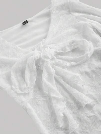 SHEIN MOD بلوزة نسائية ذات تصميم أنيق رومانسي بربطة أمامية، تي شيرت جميل، للخريف والشتاء