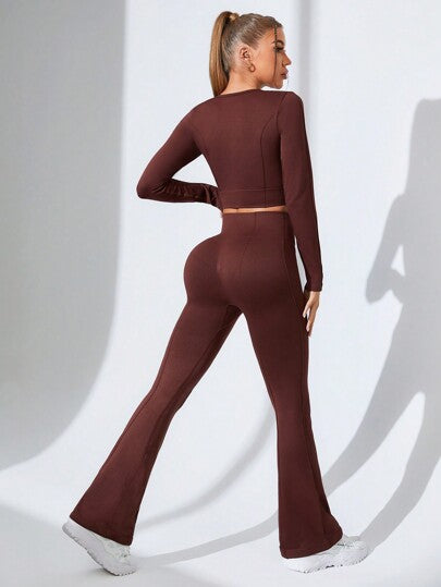 SHEIN Sport Studio بدلة رياضية نسائية قطعتان، ملابس علوية كم طويل وبنطال طويل، بتصميم رياضي كاجوال
