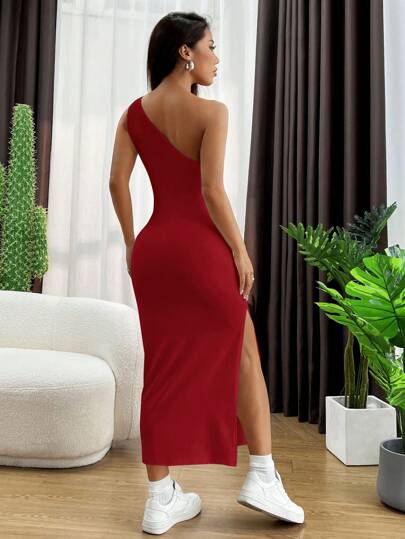 EZwear فستان نسائي بلون أحادي، بدون أكمام، مطوي من الجانبين مع تقسيمة في الحاشية، فستان كاجوال