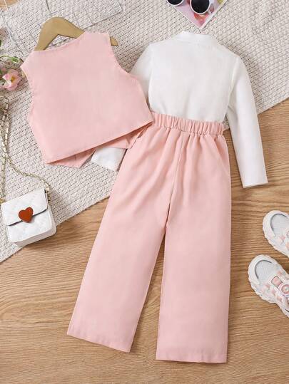 SHEIN Genkimix Kids طقم بدلة حفلة للفتاة الصغيرة موسم الربيع/الخريف الجديد