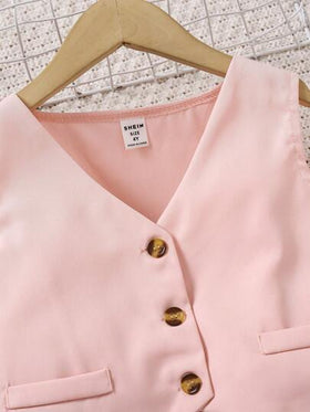 SHEIN Genkimix Kids طقم بدلة حفلة للفتاة الصغيرة موسم الربيع/الخريف الجديد