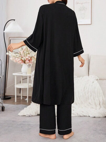 Shein Underwear&Sleepwear Maternity طقم مكون من 3 قطع: ردعة حوامل ثوب نوم مطرز بأحرف مع شريط للتعديل وبنطال نوم طويل