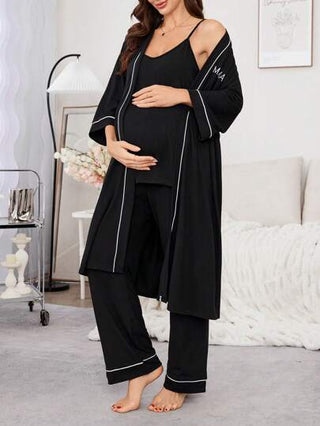 Shein Underwear&Sleepwear Maternity طقم مكون من 3 قطع: ردعة حوامل ثوب نوم مطرز بأحرف مع شريط للتعديل وبنطال نوم طويل