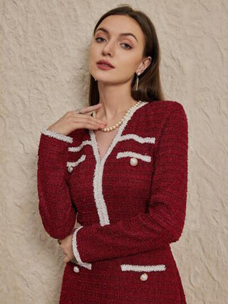 Modelyn فستان أنيق كاجوال طويل بياقة على شكل حرف V للنساء، فساتين مسائية طويلة للخريف