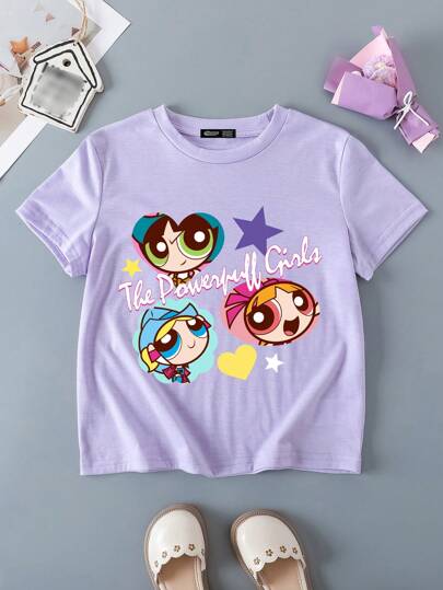 تيشيرتات بناتي THE POWERPUFF GIRLS X  تي شيرت بأكمام قصيرة بتصميم ساده وعصري مناسب للفتيات في سن المراهقة ، مناسب للصيف