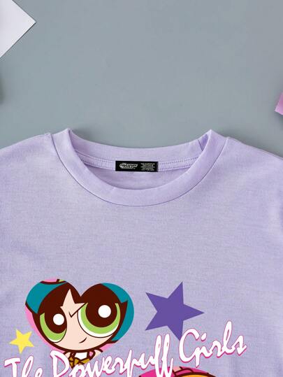 تيشيرتات بناتي THE POWERPUFF GIRLS X  تي شيرت بأكمام قصيرة بتصميم ساده وعصري مناسب للفتيات في سن المراهقة ، مناسب للصيف