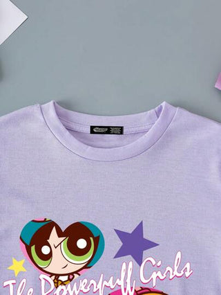 تيشيرتات بناتي THE POWERPUFF GIRLS X  تي شيرت بأكمام قصيرة بتصميم ساده وعصري مناسب للفتيات في سن المراهقة ، مناسب للصيف