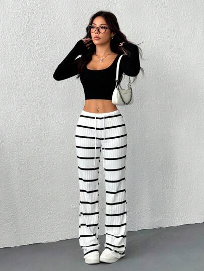 EZwear بنطلون نسائي كاجوال بخصر سحاب، بخامة ناعمة للربيع/الخريف