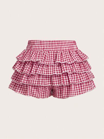 SHEIN MOD صندرز قصير بأكمل جسم بتصميم مخطط ذو خصر منخفض مجعد للنساء، ملابس للعودة إلى المدرسة، صندرز كاجوال للنساء باللون الأزرق والأبيض في طراز بسيط للاستخدام اليومي