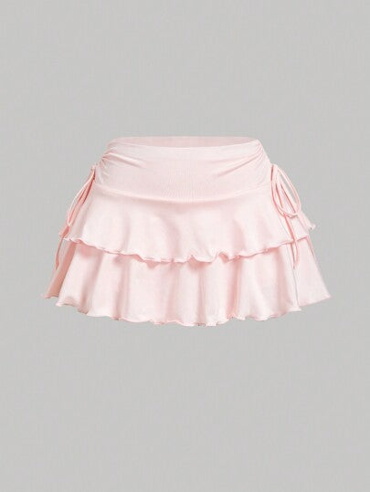 SHEIN MOD تنورة نسائية بخصر قابل للسحب بطيات ذات لون سادة عادية