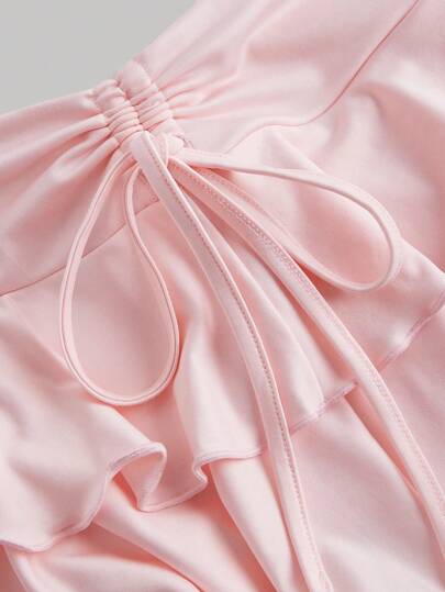 SHEIN MOD تنورة نسائية بخصر قابل للسحب بطيات ذات لون سادة عادية
