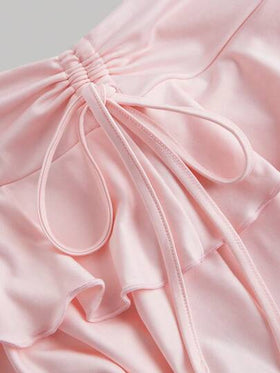 SHEIN MOD تنورة نسائية بخصر قابل للسحب بطيات ذات لون سادة عادية
