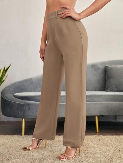 SHEIN LUNE بنطلون كاجوال فضفاض مستقيم ذو خصر عالي مطوي للنساء في فصل الخريف/الشتاء