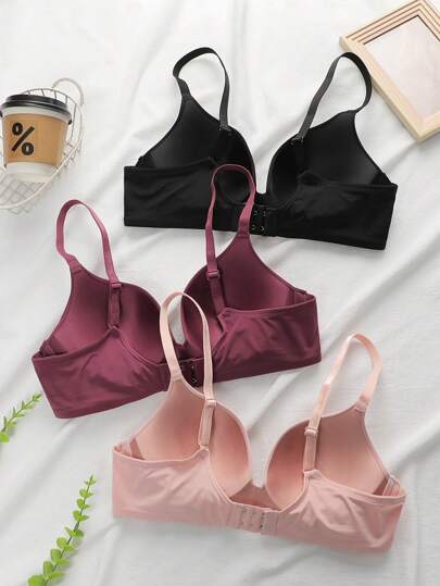 Shein Underwear&Sleepwear Basics طقم حمالة صدر بدون حمالات سادة - 3 قطع
