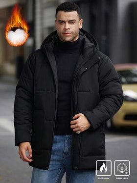 Manfinity Homme معطف مبطن بسحاب وكابور أحادي اللون بأكمام طويلة للرجال ذوي المقاسات الكبيرة، مناسب للخروج في فصل الخريف والشتاء، معطف شتوي دافئ وكاجوال، هدية مناسبة للأصدقاء والزوج والحبيب