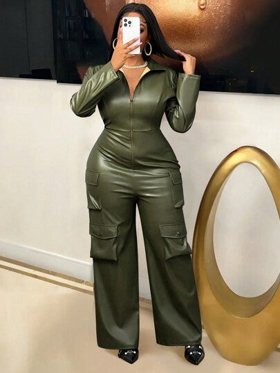 Slaydiva جمبسوت حمالة طويلة الأكمام مع جيوب سوستة موضة شتاء 2024 للنساء، ملابس الجديدة، ملابس داخلية جريئة