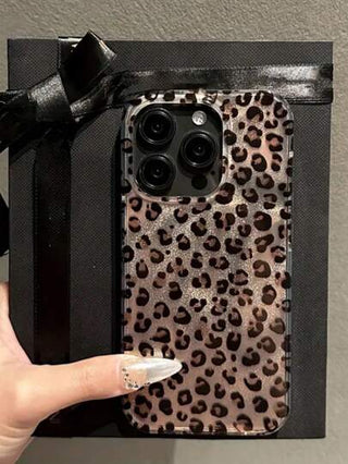حالات الهاتف للجهاز المتوافقة مع مجموعات هواتف iPhone 16 , 15 , 14 , 13 , 12 برو ماكس , 11 ، بنمط مطبوع فهد ، ذات قشرة فاخرة ، صدمات صلبة