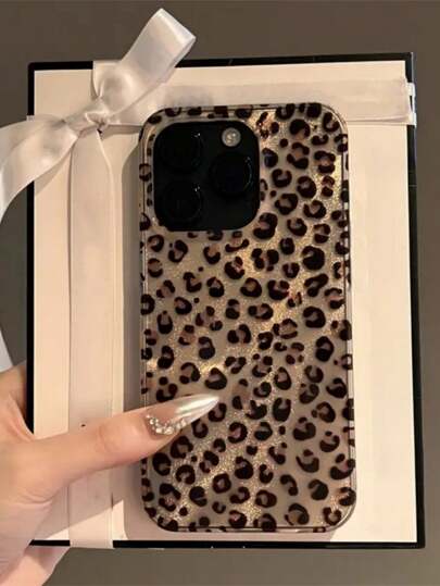 حالات الهاتف للجهاز المتوافقة مع مجموعات هواتف iPhone 16 , 15 , 14 , 13 , 12 برو ماكس , 11 ، بنمط مطبوع فهد ، ذات قشرة فاخرة ، صدمات صلبة