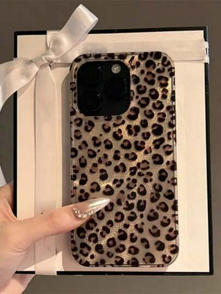 حالات الهاتف للجهاز المتوافقة مع مجموعات هواتف iPhone 16 , 15 , 14 , 13 , 12 برو ماكس , 11 ، بنمط مطبوع فهد ، ذات قشرة فاخرة ، صدمات صلبة
