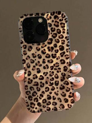 حالات الهاتف للجهاز المتوافقة مع مجموعات هواتف iPhone 16 , 15 , 14 , 13 , 12 برو ماكس , 11 ، بنمط مطبوع فهد ، ذات قشرة فاخرة ، صدمات صلبة