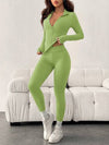 SHEIN EZwear طقم رياضي قطعتين باللون الأسود - جاكيت مفتوحة بسحاب وتايتات