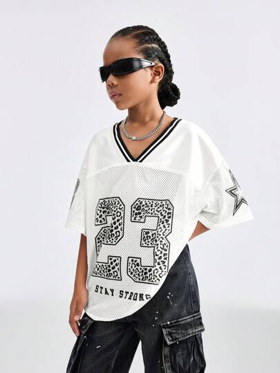ملابس بناتي Coolane Kids تي شيرت رقمي محبوك بنمط نمر للبنات المراهقات، قابل للتنفس