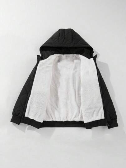 1 قطعة جاكيت رياضية كاجوال خارجية مبطنة بقبعة للرجال، معطف شتوي بلون سادة من طراز الشارع