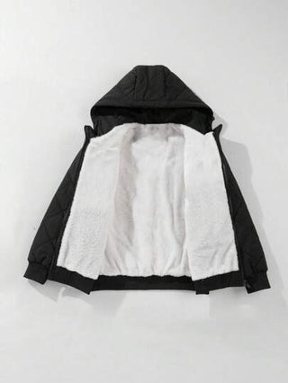 1 قطعة جاكيت رياضية كاجوال خارجية مبطنة بقبعة للرجال، معطف شتوي بلون سادة من طراز الشارع