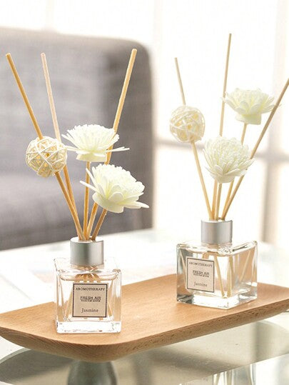 1 طقم موزع عطري بالقصب سعة 50 مل، مناسب للمنزل والمكتب والنوم والحمام، يزيل الروائح ويوفر عطر بدون لهب، هدية عيد ميلاد وعيد الميلاد ورأس السنة (1 زجاجة زيت السمسم + 5 عصي عطرية + 1 كرة قصب + 2 زهرة مجففة)