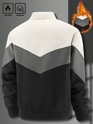 Manfinity Homme معطف كارديجان رجالي للخريف/الشتاء مزين بالرقع، مبطن بالحرارة، طوق مندرين، معطف رجالي مبطن بالفليس، معطف رجالي مزود بسحاب، معطف شتوي رجالي