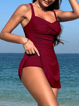 طقم تانكيني حريمي Swim 2 قطعة للنساء المونوكروم خصر عالي خلفي مجعد والأعلى بيكيني خصر عالي مجموعة تانكيني للصيف