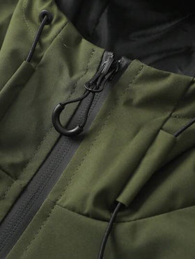 معطف رياضي وكاجوال مع غطاء رأس وسحاب، جيب أمامي كبير وجيوب جانبية بسحاب، مناسب للارتداء اليومي، معطف متعدد الاستخدامات وشائع