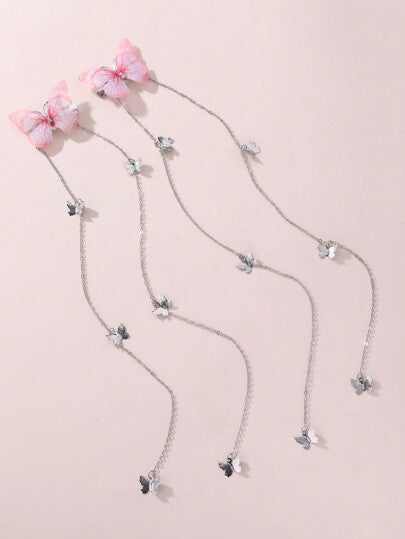 مشابك شعر معدنية بتصميم فراشات مرصعة بالحجارة 2 قطعة لتزيين الشعر اليومي للفتيات.