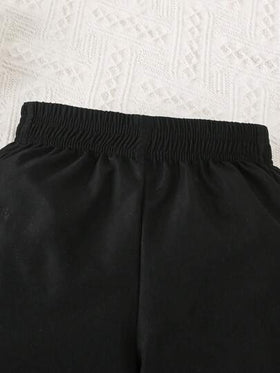 SHEIN Elladie kids سراويل فضفاضة ذات خصر عالي وقدمين واسعتين مع تفاصيل فيونكة، بنطلون كاجوال للربيع والصيف للفتيات