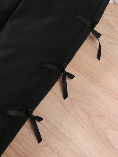 SHEIN Elladie kids سراويل فضفاضة ذات خصر عالي وقدمين واسعتين مع تفاصيل فيونكة، بنطلون كاجوال للربيع والصيف للفتيات
