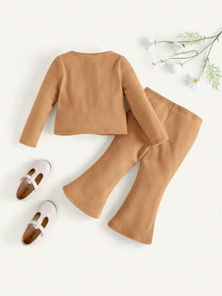 Cozy Pixies مجموعتان من قطعة علوية بأكمام طويلة برقبة طاقم وسروال بساق واسعة للأطفال الرضع بنات ذات لون أحادي ناعمة مصنوعة من الأكريليك