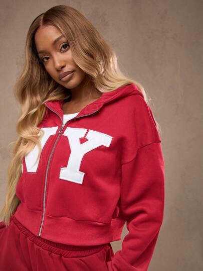 MISSGUIDED بذلة رياضية من نوع الزيب رسمية للجامعات وزي جامعة NY, ملابس رياضية وراحة للخريف والشتاء، بذلة رياضية مريحة للتمارين والرياضة