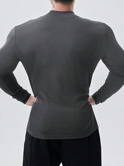 Manfinity Sport Corelite تي شيرت رياضي بأكمام طويلة للرجال , بلون سادة بسيط للاستخدام اليومي