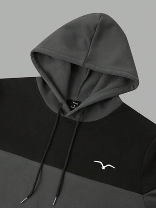 Manfinity Homme بلوفر كبير الحجم للرجال مطبوع بنقش النورس مع تباين الألوان وسحاب مقنعة، بطول الأكمام لون احتكاك داكن رمادي للعمل، هدية لأصحابهم وأزواجهم وخطبائهم