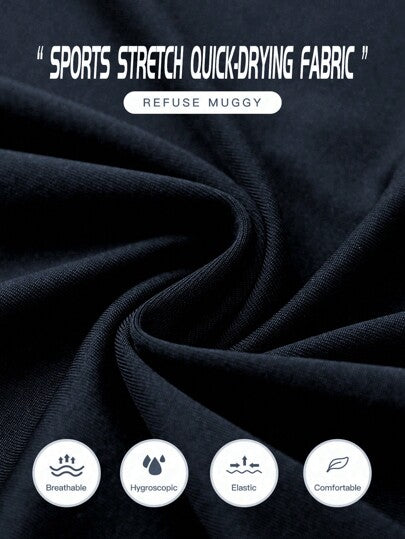 Manfinity Sport Corelite تي شيرت رياضي أكمام طويلة بخصر ضيق بطبعة مبهرة للرجال على طراز صديق