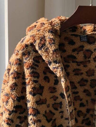Comfortcana معطف بقلنسوة نمط نمر بني عادي للنساء