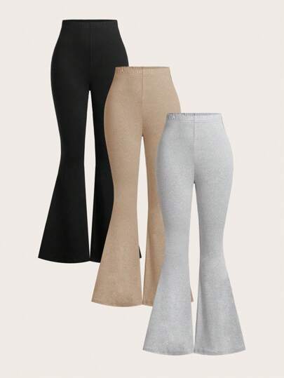 SHEIN EZwear 3 قطع للمرأة بنطلون صيف وخريف برباط خصر عالي مناسب القياس مزخرف بأزهار