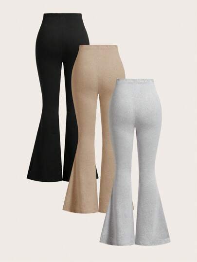 SHEIN EZwear 3 قطع للمرأة بنطلون صيف وخريف برباط خصر عالي مناسب القياس مزخرف بأزهار