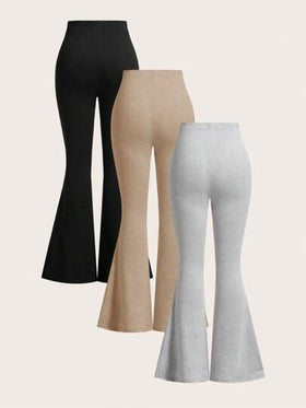 SHEIN EZwear 3 قطع للمرأة بنطلون صيف وخريف برباط خصر عالي مناسب القياس مزخرف بأزهار