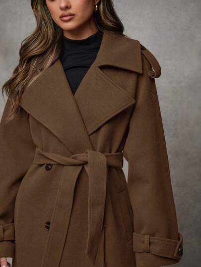 SHEIN BAE معطف طويل للنساء بأكمام طويلة وأزرار أمامية بسيطة، معطف صوفي طويل كاجوال للاستخدام اليومي، دافئ وسميك للارتداء في فصل الشتاء، بتصميم مفرغ مناسب لحفلات وعيد الهالوين والكريسماس وفصل الخريف