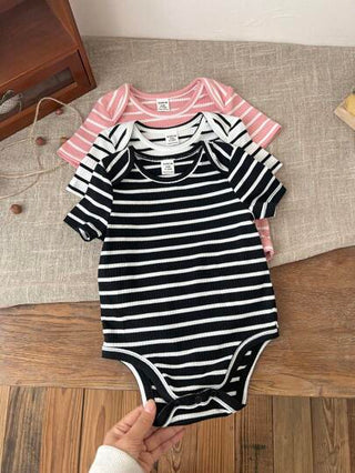 3 قطع / مجموعة بيبي بنات صغيرات مضلعة مجموعة جميلة بأكمام قصيرة للخريف/الصيف