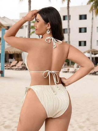 Swim Vcay طقم بكيني مع قطع سفلية مربوطة ذات رقبة على الرقبة وظهر مكشوف، مناسب للعطلات الصيفية على الشاطئ بحجم كبير